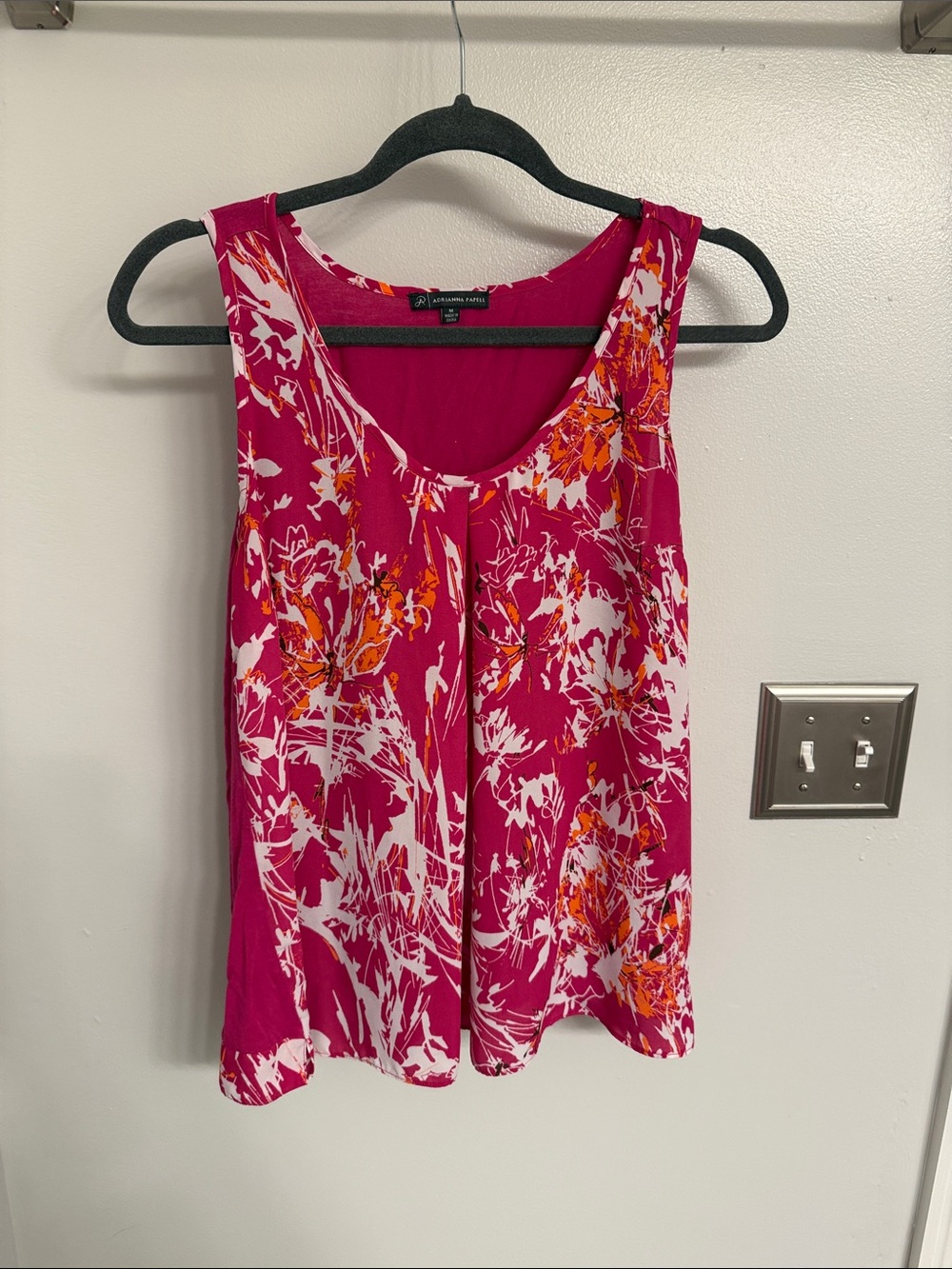 Adrianna Papell Pink Floral Scoop Neck Tank
